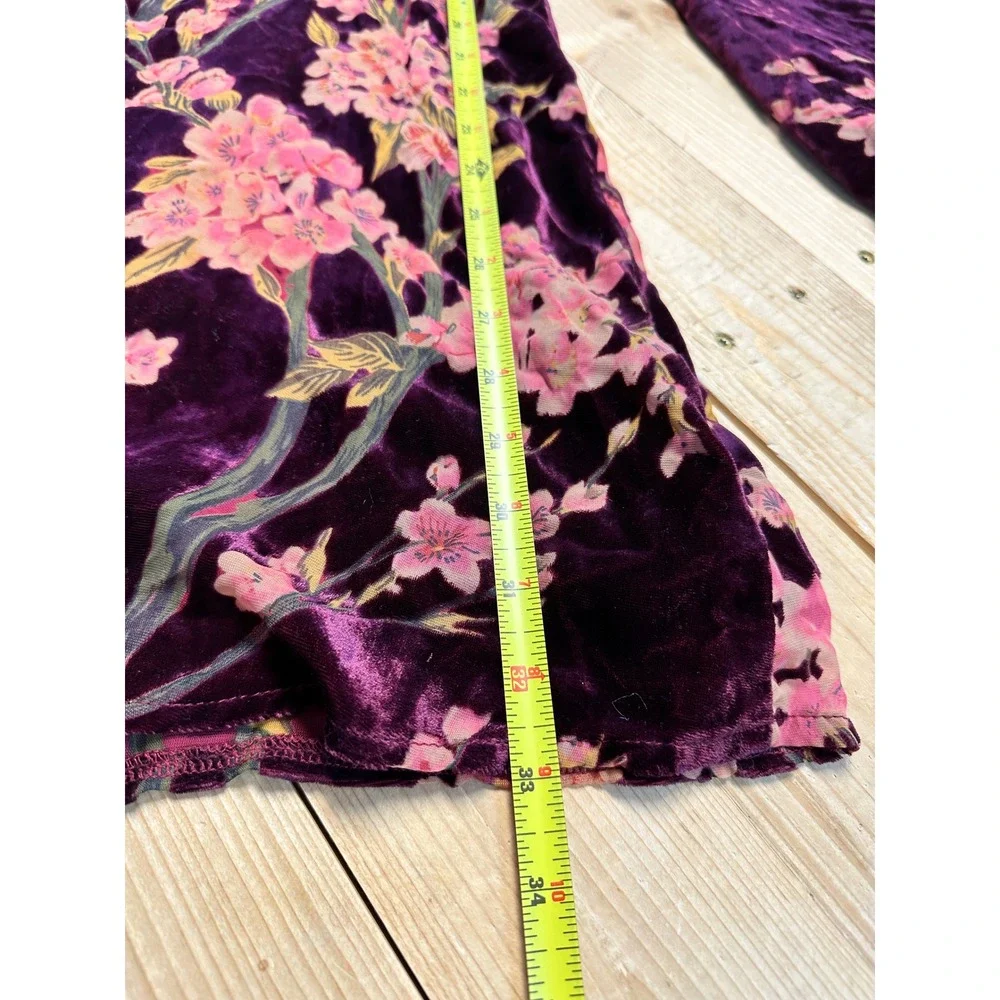 Loveriche Velvet Floral Dress Burgundy Pink Long Sleeve V Neck Mini Women's S‎